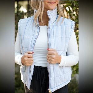 Fleece Lined Light Denim Quilted Vest